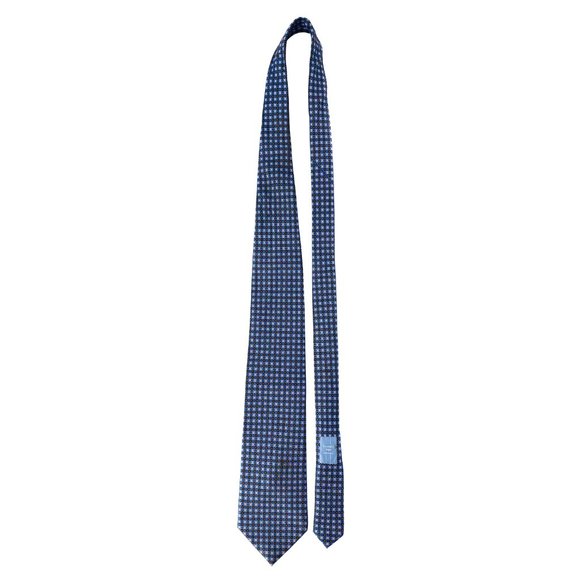 ERMENEGILDO ZEGNA Blue Micro Floret Grid Silk Tie - Picture 4 of 16